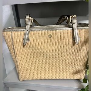 EUC Tory Burch Tan Woven Tote Bag